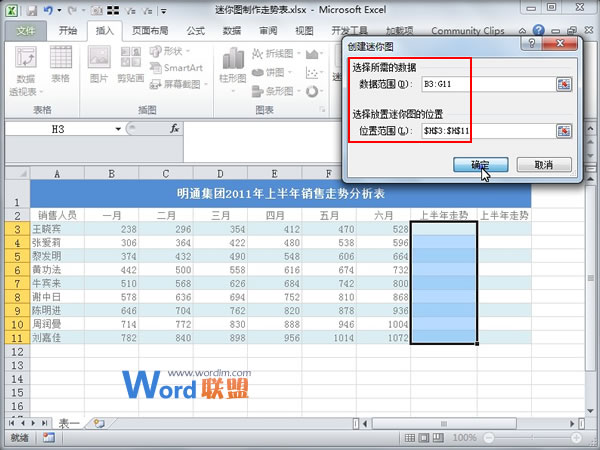 Excel2010中活用迷你图制作走势表