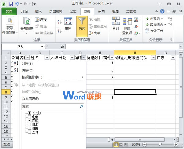 Excel2010中自定义进行筛选并依次编号